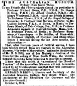 Krefft's Public Notice,The Sydney Morning Herald,3 October 1874.