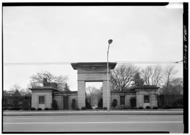 Entry gate of the Mount Auburn Cemetery, located on the line between Cambridge and Watertown, Massachusetts, USA, by Jacob Bigelow