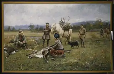 Sami with Reindeer that Have Been Shot