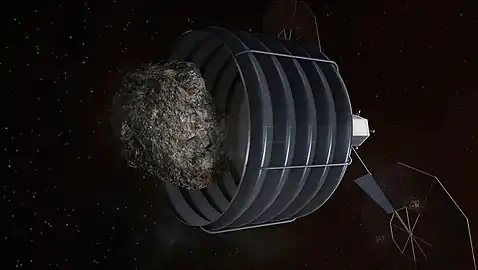 The 'Option A' was to deploy a container large enough to capture a free-flying asteroid up to 8&nbsp;m (26&nbsp;ft) in diameter.