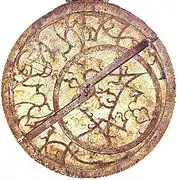 A 16th-century astrolabe showing a tulip rete and rule