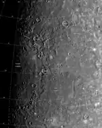 Mosaic of eastern Caloris basin photographed by Mariner 10 in 1974–75.