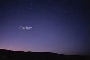 Image of the constellation Caelum, showing the pattern of its stars as seen in the night sky
