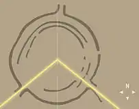 Neolithic site of Goseck circle in Germany. The yellow lines indicate the directions in which sunrise and sunset are seen on the day of the winter solstice.