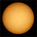 Transit of Mercury on November 8, 2006 with sunspots #921, 922, and 923