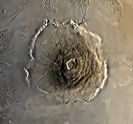 Wide view of the Olympus Mons aureole, escarpment and caldera