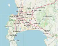 Map of Cape Town with mark showing location of SAAO Library.