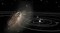 Interstellar object 'Oumuamua exiting the Solar System (artist concept) (animation)