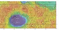 MOLA map showing boundaries of Elysium Planitia and other nearby regions
