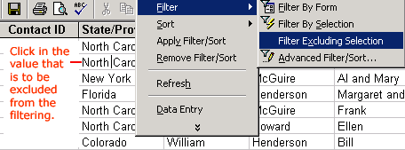 Filter Excluding Selection option under the Reports Menu