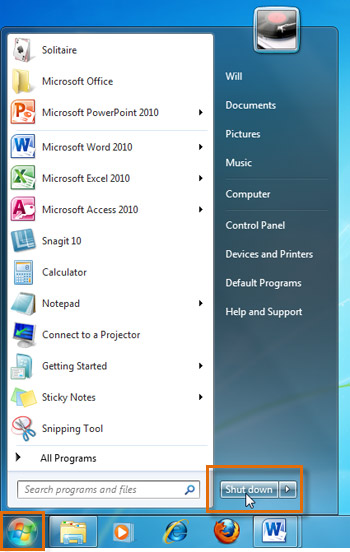 Shutting down Windows 7