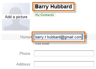 Typing the contact's name and email address