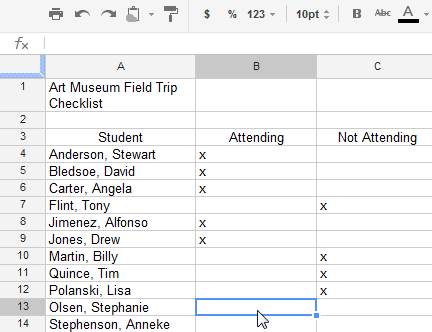 Screenshot of Google Spreadsheets