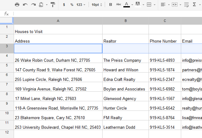 Screenshot of Google Spreadsheets