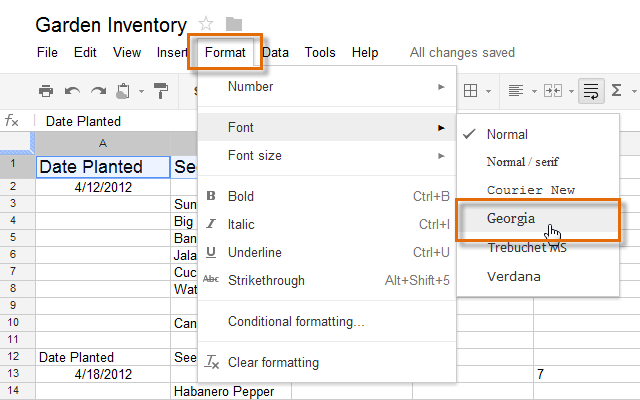 Screenshot of Google Spreadsheets
