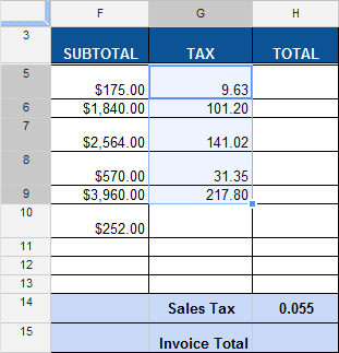 Screenshot of Google Spreadsheets