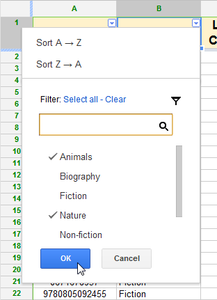 Screenshot of Google Spreadsheets