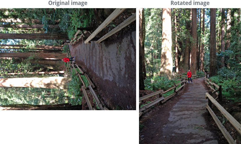 image showing a photo before and after rotating