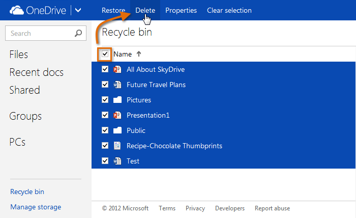 Screenshot of Microsoft OneDrive