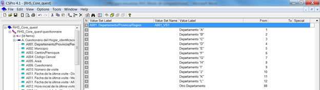 definición de categorías de la variable A001