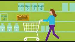 Illustration of woman with shopping cart in a store.