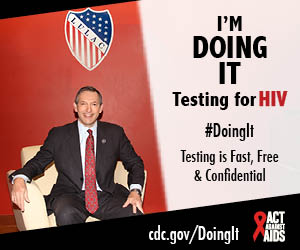 Doing It banner. A man sitting in a chair in front of a red wall. I’m Doing It. Testing for HIV. Testing is Fast, Free & Confidential. cdc.gov/DoingIt #DoingIt Act Against AIDS