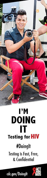 	Doing It banner. A young man sitting in a chair, holding a camera. CDC I’m Doing It. Testing for HIV. Testing is Fast, Free & Confidential. cdc.gov/DoingIt #DoingIt Act Against AIDS