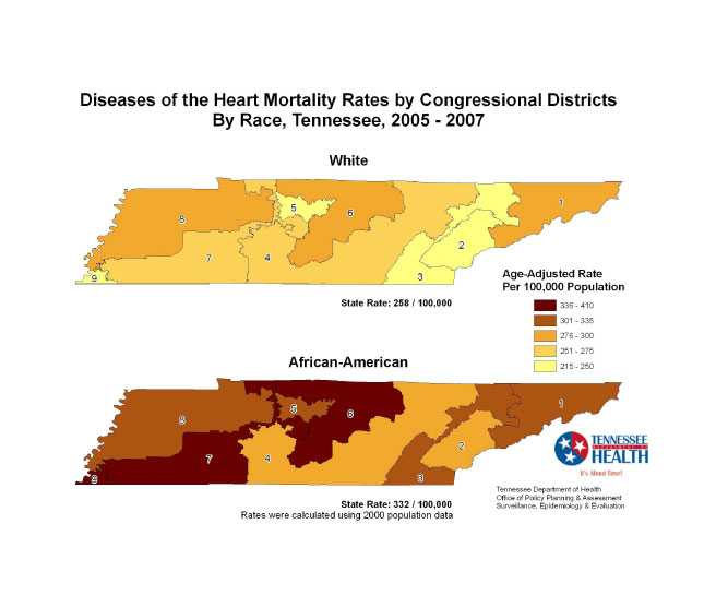Diseases of the Heart Mortality Rate by U.S. Congressional District, Tennessee 2005-2007