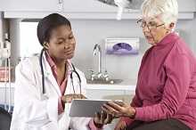 African American doctor with older woman- HCP