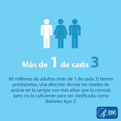 86 millones de adultos (más de 1 de cada 3) tienen prediabetes, una afección donde los niveles de azúcar en la sangre son más altos que lo normal, pero no lo suficiente para ser clasificada como diabetes tipo 2.