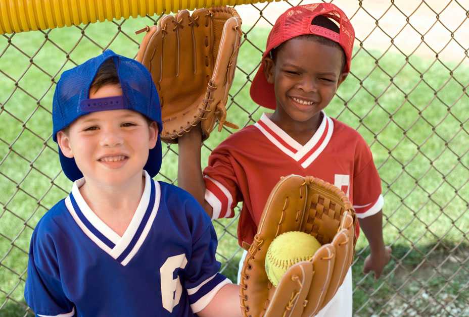 Two boys playing baseball