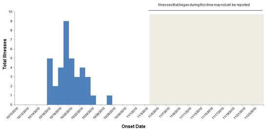 Final Epi Curve: Persons infected with the outbreak strain of E. coli O157:H7, by date of illness onset