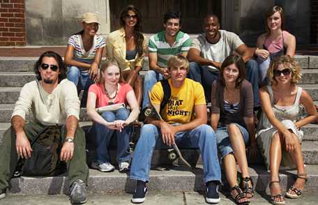 a group of young people sitting together