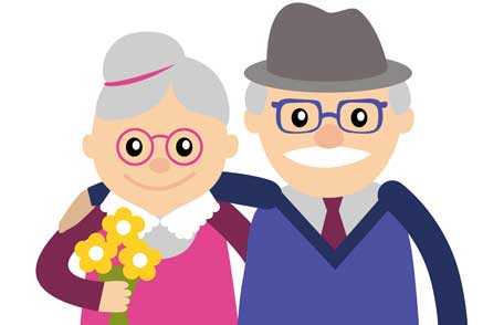 Cartoon drawing of older man and woman