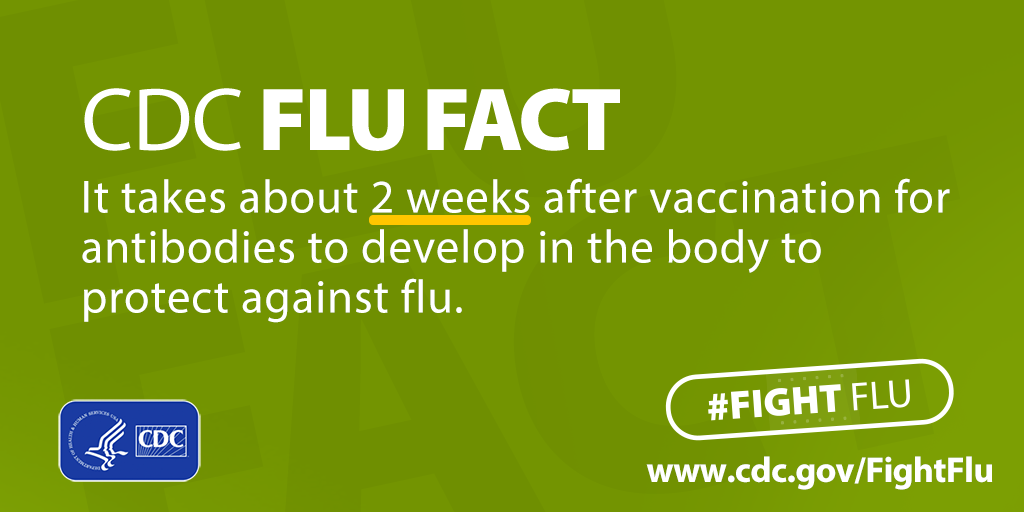 #Fight Flu: It takes about two weeks after vaccination for antibodies to develop.