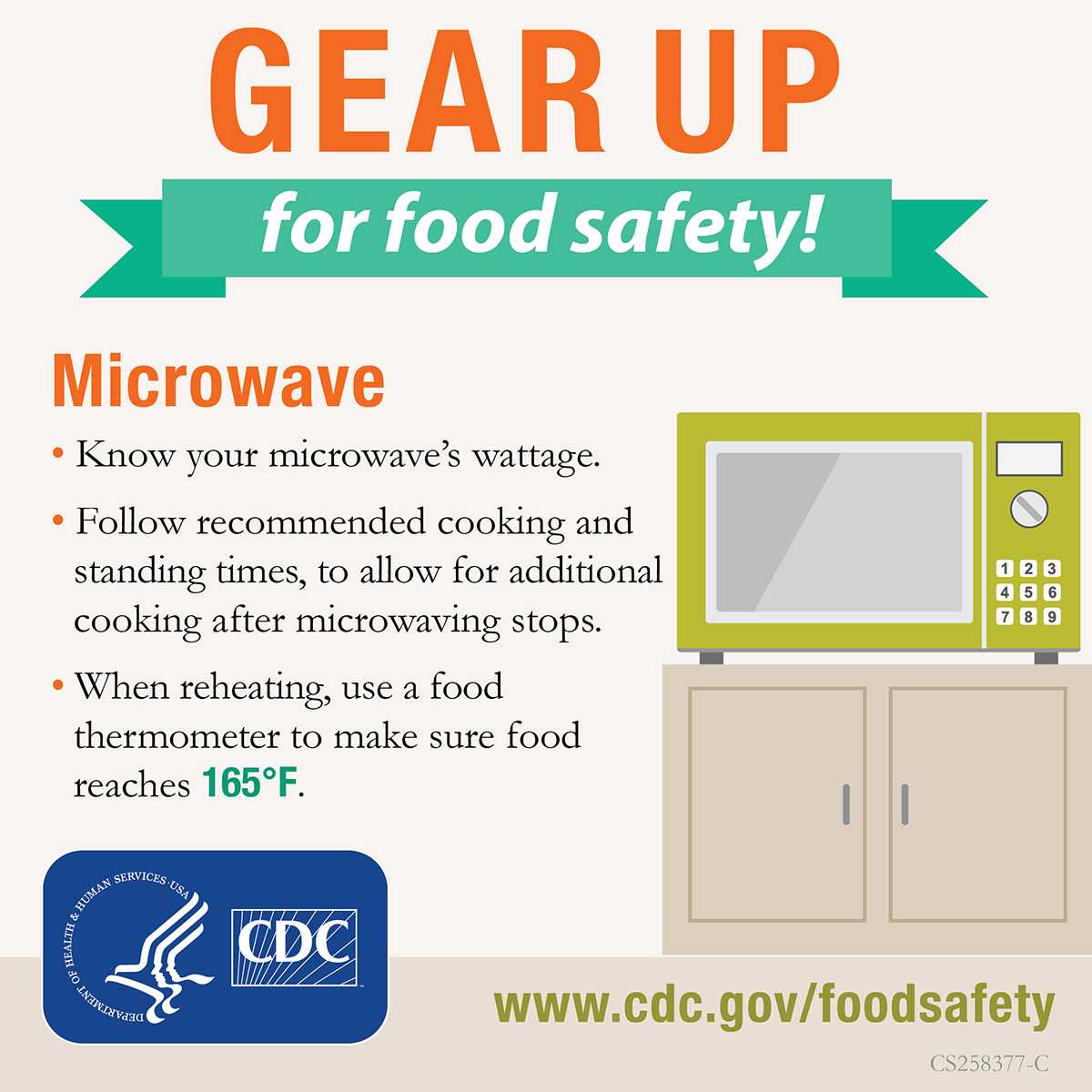 Know your microwave’s wattage. Check inside the door, owner’s manual or manufacturer’s website. Lower wattage means longer cooking time.Follow recommended cooking and standing