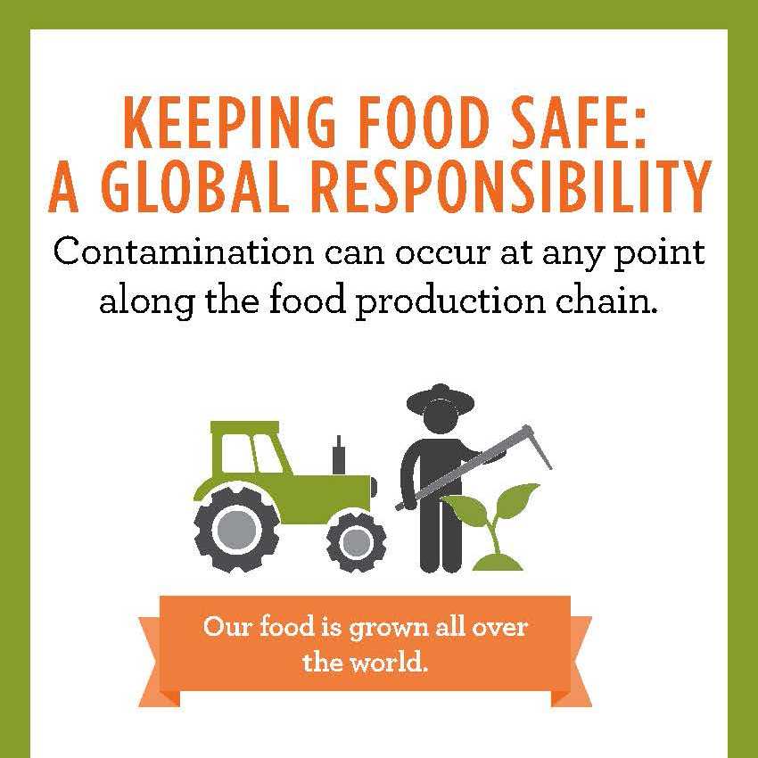Food Safety is a global responsibility. Contamination can occur at any point along the food production chain.
Our food is grown all over the world.