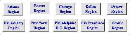 Picture of Health and Human Services Regions. The user selects which HHS Region they would like to view in order to obtain their %ILI Visits in an effort to compare the proportion of workdays lost (using the FluWorkLoss Special Edition software) at a given pandemic duration and attack rate against the regional schematic of what the pandemic season could resemble.