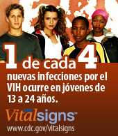 Afiche de la campaña de Vital Signs: 1 de cada 4 nuevas infecciones por el VIH ocurre en jóvenes de 13 a 24 años