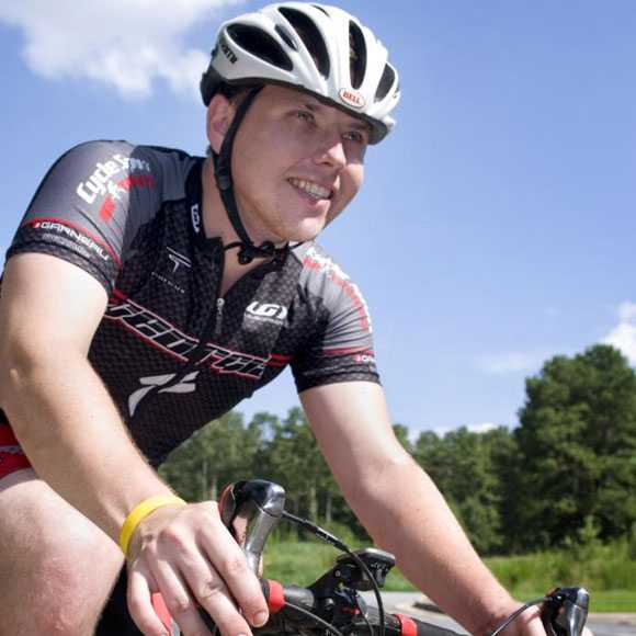 This photograph depicts a male bicyclist, who was riding his bicycle on a sunny Georgia day.