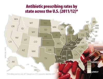 Infographic - Antibiotic prescribing rates vary by state