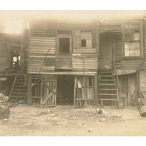 Atlanta History Center - An example of sub-standard African American housing in Atlanta, GA, 1920 - The 13th Annual Conference for the Study of Negro Problems, held at Atlanta University in 1908, includes an indictment of alley housing characterized by over-crowding, and poor construction and sanitation.