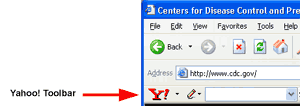 Screenshot of Internet Explorer with Yahoo! toolbar Red Y! is highlighted.