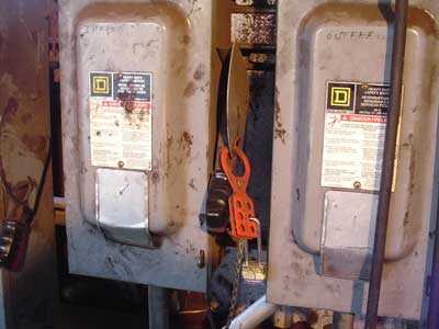 South debarker room where locks had been placed on two electrical circuits by the victim.