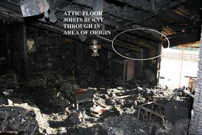 fire damage in living room