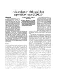 Image of publication Field Evaluation of the Coal Dust Explosibility Meter