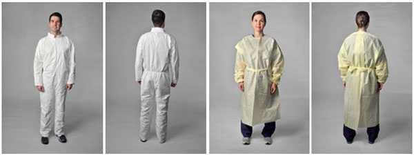 Figure 2: Examples of a typical coverall and an isolation gown.