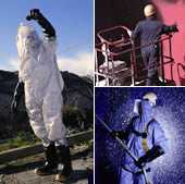 workers wearing chemical protective equipment