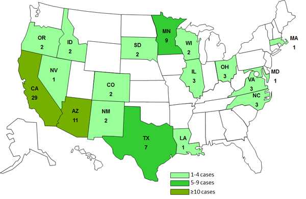 Final Case Count Map: Persons infected with the outbreak strain of Salmonella Saintpaul, by State