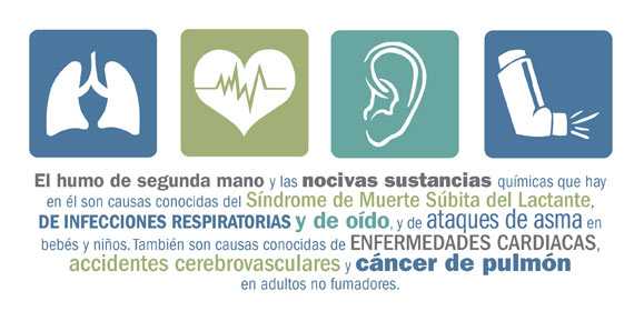 Cuadrados con imágenes: Cuatro cuadrados de distintos colores. El primero es una ilustración de pulmones en un fondo azul. El segundo es una ilustración del símbolo de un corazón con líneas de electrocardiograma adentro, en un fondo verde. El tercero es la ilustración de una oreja humana en un fondo verde azulado. El cuarto es la ilustración de un inhalador contra el asma en un fondo azul.